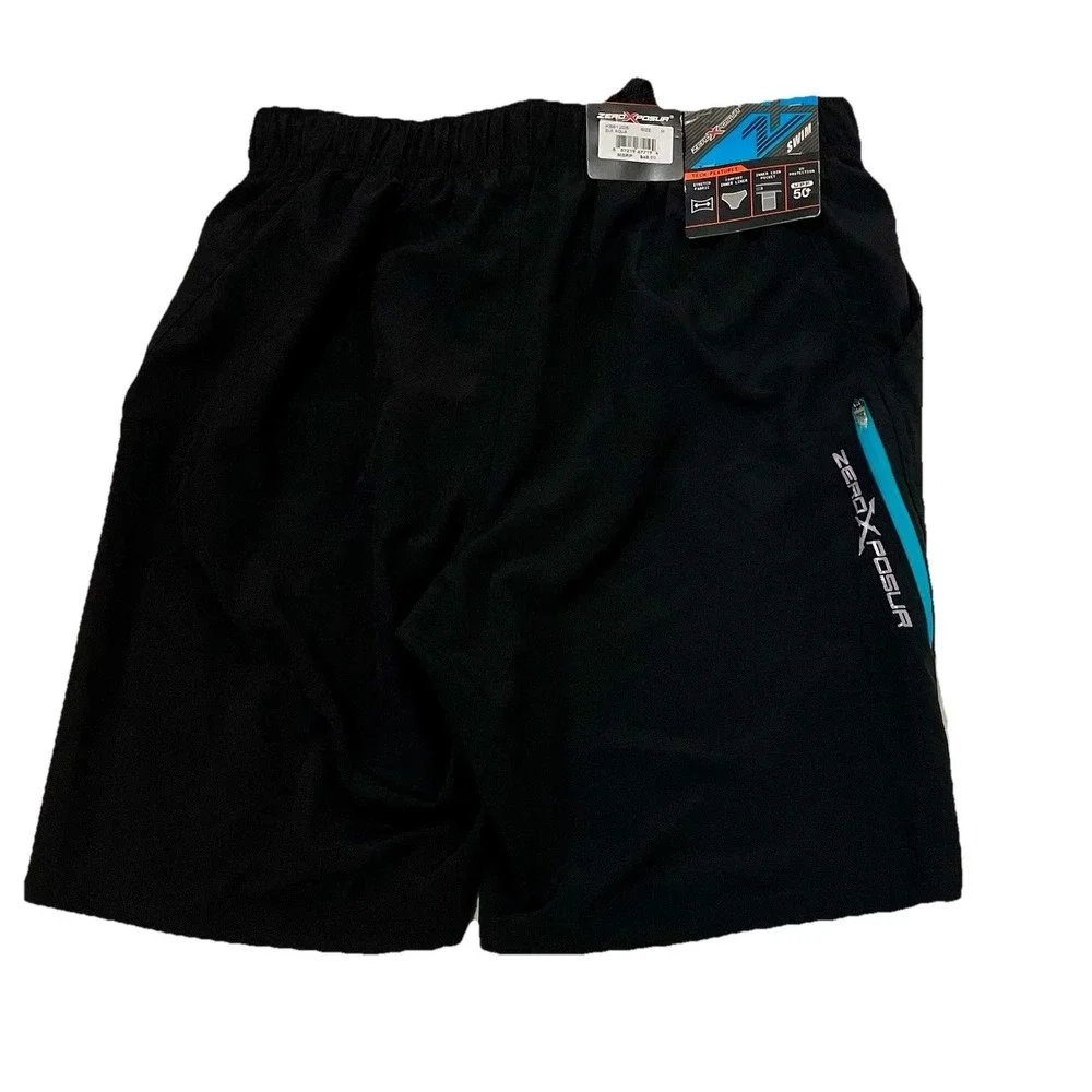 ZEROXPOSUR Black Shorts Mens Size Medium‎ M Side Pocket Elastic Waist Swim $48